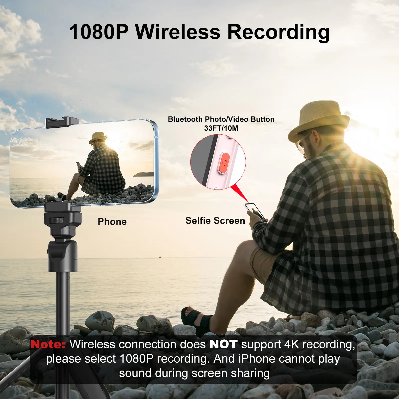 Newmowa Magnetic Phone Vlog Selfie Monitor Screen, Only for Iphone, 1080P Wireless Recording, Using Phone Back Camera for Selfie Vlog Live Stream Tiktok, (Support 4K 30Fps Wired Recording) #Summervibes,Summerwins