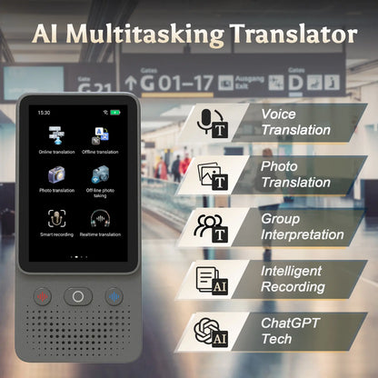 Funnypanda AI Language Touchscreen Translator Device 138+ Languages Real-Time Voice Photo Translation Offline Mode Touchscreen Tech Gadgets Rechargeable Mic Language Learners for Voice Dialogue Translation for Travel, Meetings, Immigration, Study Abroad D