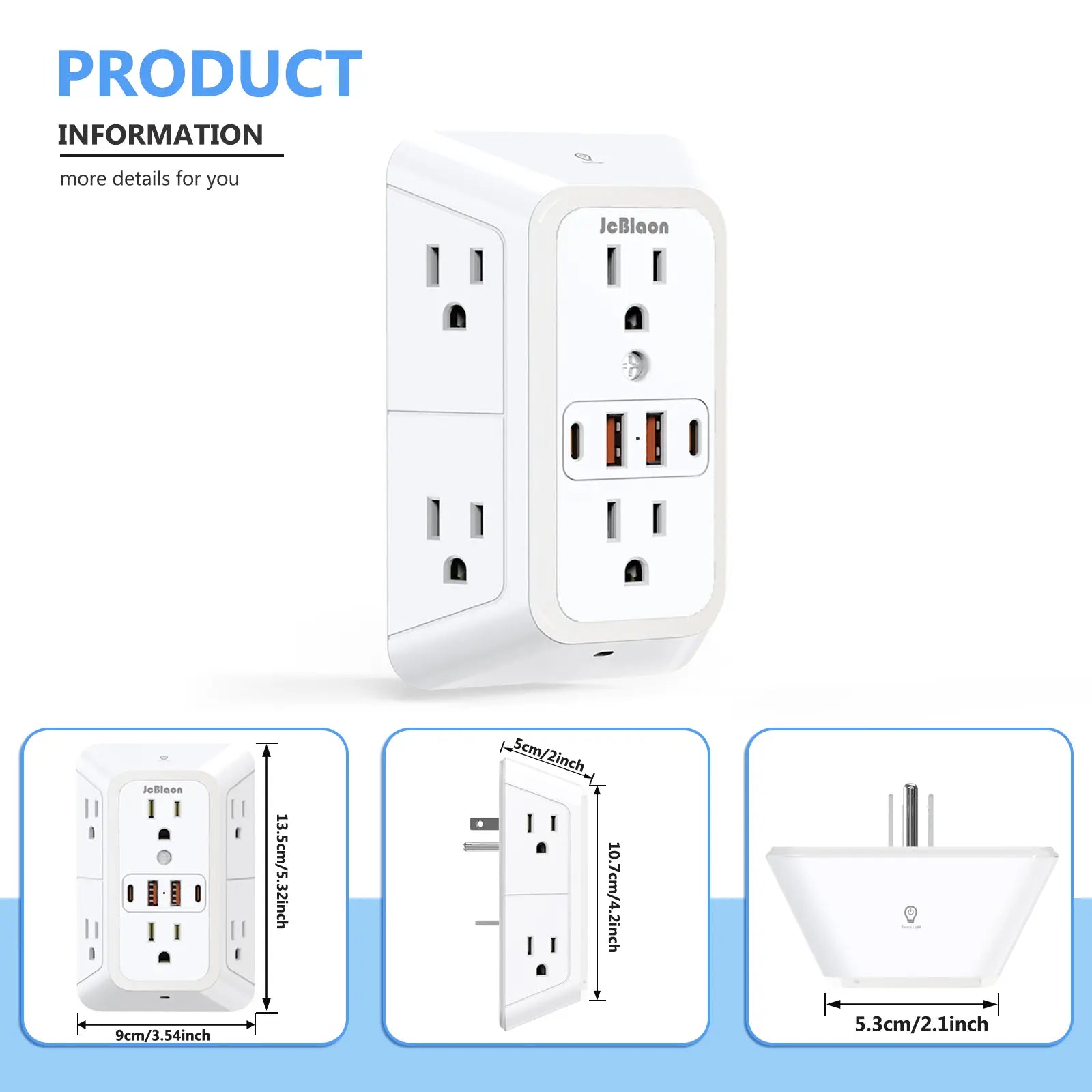 Wall Outlet Extender with Surge Protector, 6-Outlet Plug Strip with 4 USB Charging Ports & Night Light, USB Power Outlet, Power Socket Extender