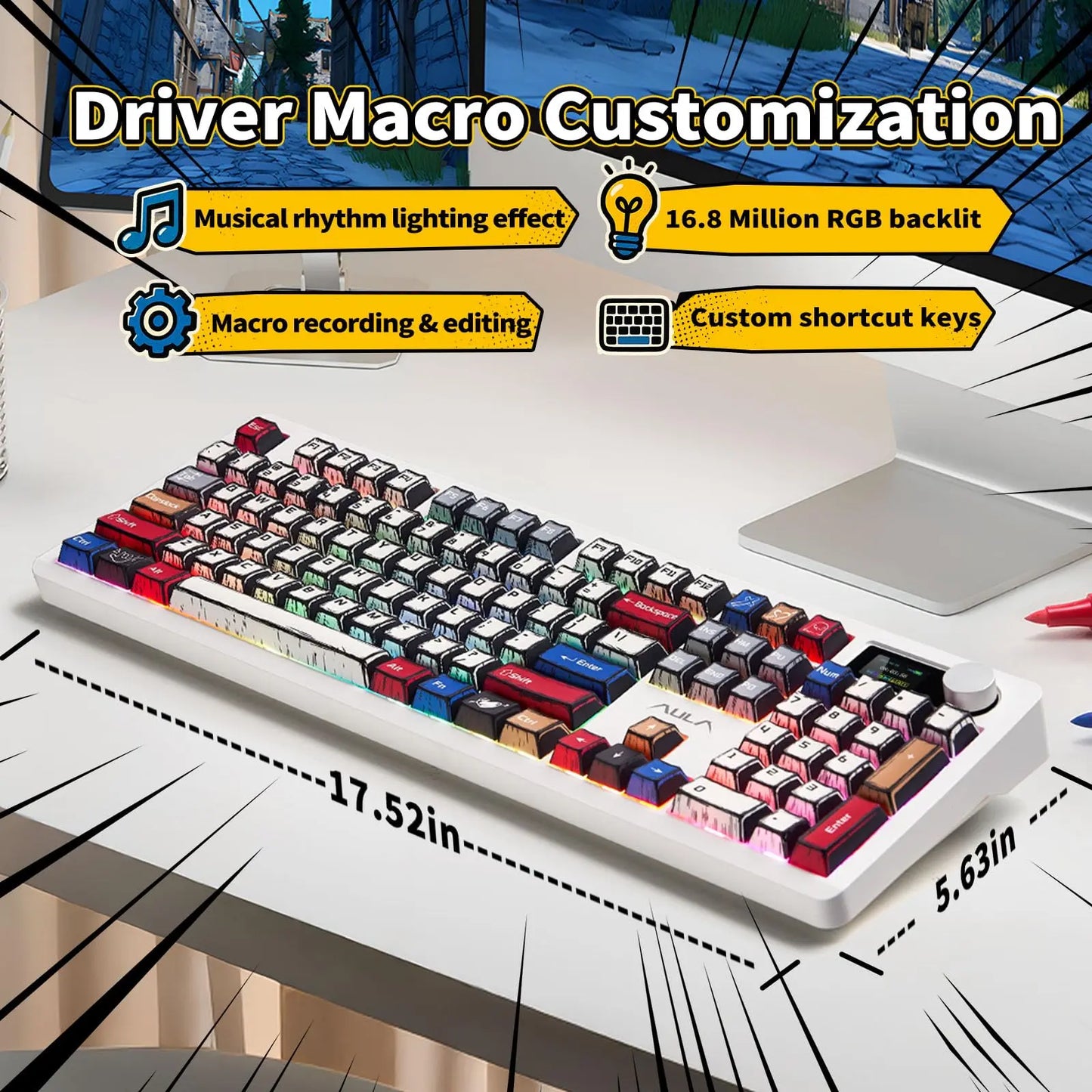 [Urtechdaddy-Edtion]Aula F106 PRO Wireless Mechanical Keyboard,Full Size Gaming Keyboard with Hot Swappable Knob & Screen,Tri-Mode RGB Backlit with 8000Mah for Pc/Laptop/Windows