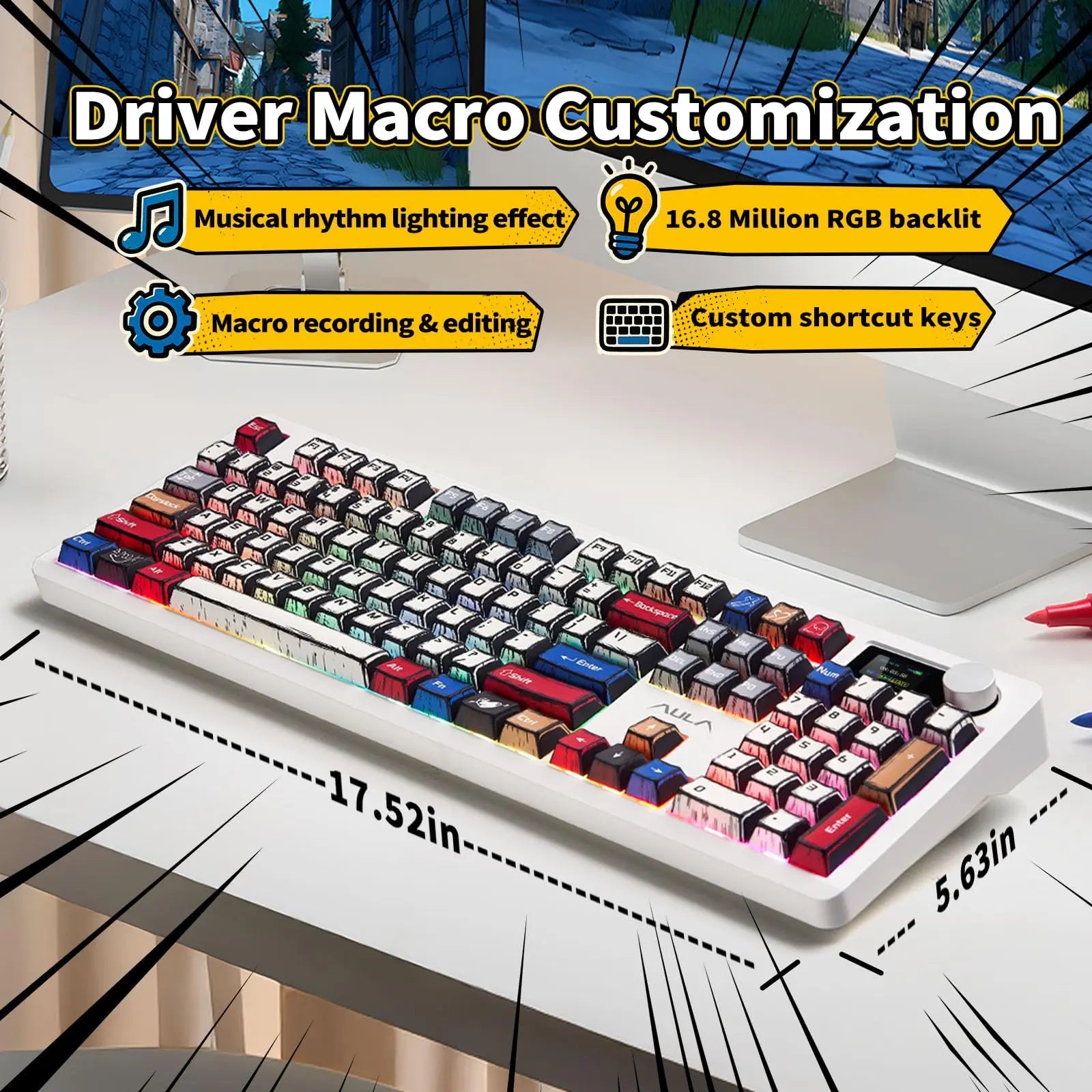 [Urtechdaddy-Edtion]Aula F106 PRO Wireless Mechanical Keyboard,Full Size Gaming Keyboard with Hot Swappable Knob & Screen,Tri-Mode RGB Backlit with 8000Mah for Pc/Laptop/Windows