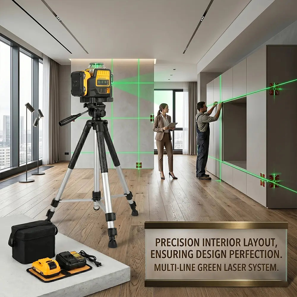【Best Gift】 3 Sides 360 Degree Vertical 12V Lithium Battery 12 Lines Level 360 Horizontal Green Meter Outdoor IP65 Rated Durable Over-Molded Case with Battery & Charger