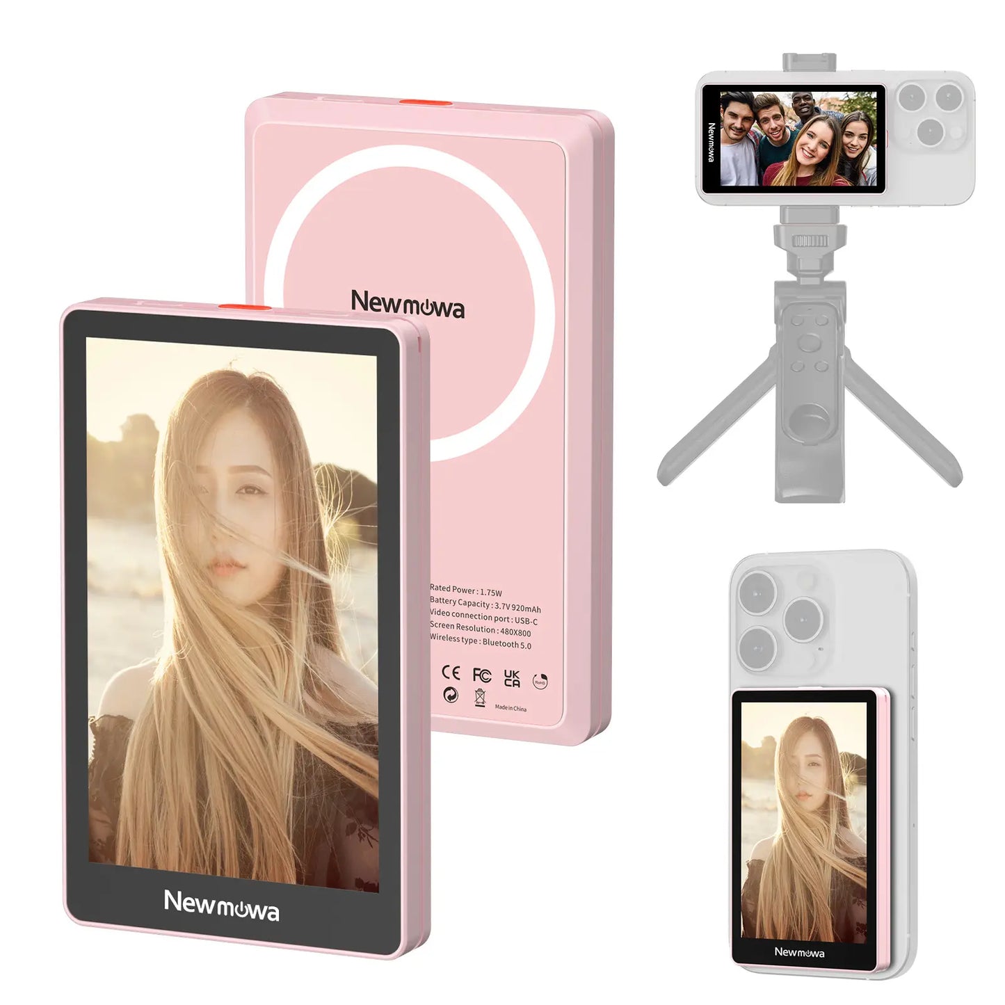 Newmowa Magnetic Phone Vlog Selfie Monitor Screen, Only for Iphone, 1080P Wireless Recording, Using Phone Back Camera for Selfie Vlog Live Stream Tiktok, (Support 4K 30Fps Wired Recording) #Summervibes,Summerwins