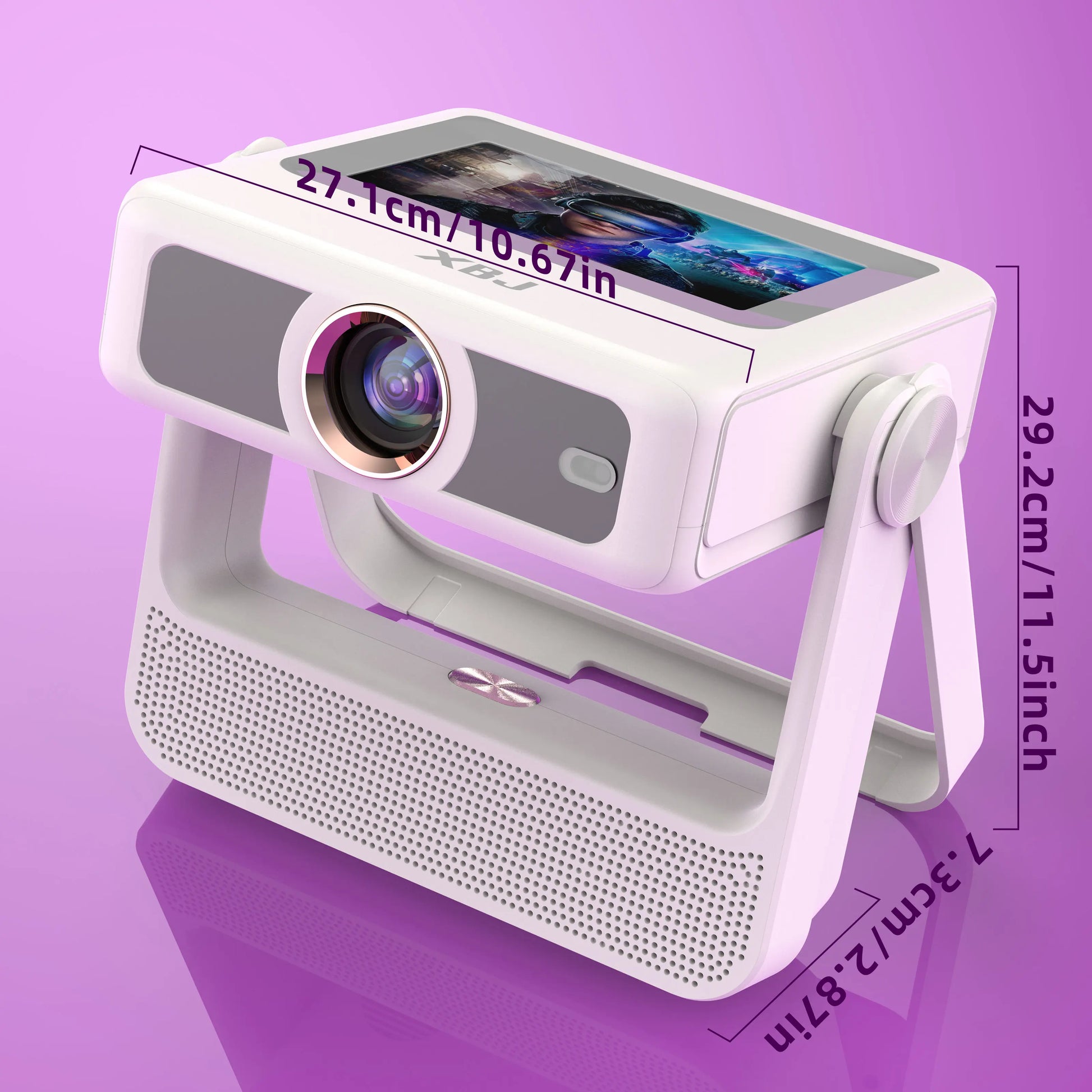 Xbj Smart Portable Projector with Touchscreen Tablet, 4K Support, WiFi 6, and Bluetooth for Home Theater, Gaming, and Outdoor Use (270° Stand and 250" Display)