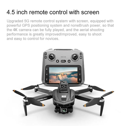 2026 New!!!!! V168 Pro Max Drone, Equipped with Front 4K HD Camera, Brushless Motor, GPS Return, Gesture Control, 4.5Inch Screen Remote Control Quadcopter.360°Scrolling, Dual Lens, Foldable Design, Drone GPS.684 Inch Height,