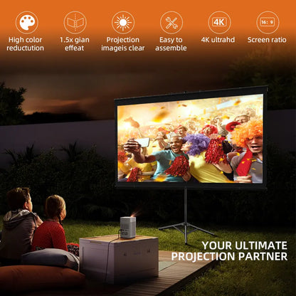 Portable 100-Inch 4K Projection Screen with Stand for Outdoor and Indoor Use, 16:9 HD Format