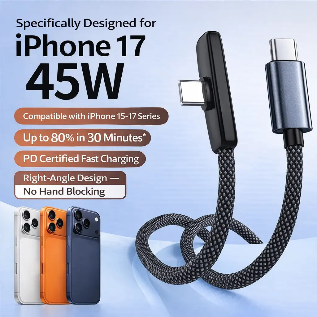 PD30W Right Angle Lightning Cable - Fast Charging Braided Durable Cord for Gaming, Compatible with iPhone 6-14, Safe and Stable Charging, No Blocking Hands While Playing, Available in 3.3 Feet and 6.6 Feet Lengths