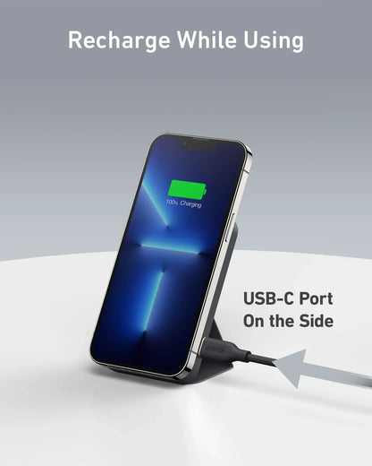 Anker 5,000mAh Magnetic Power Bank - Wireless Portable Charger with Foldable Stand and Side USB-C Port, Compatible with iPhone 17/16/15/14/13, Ideal for Summer and Father's Day Gifts