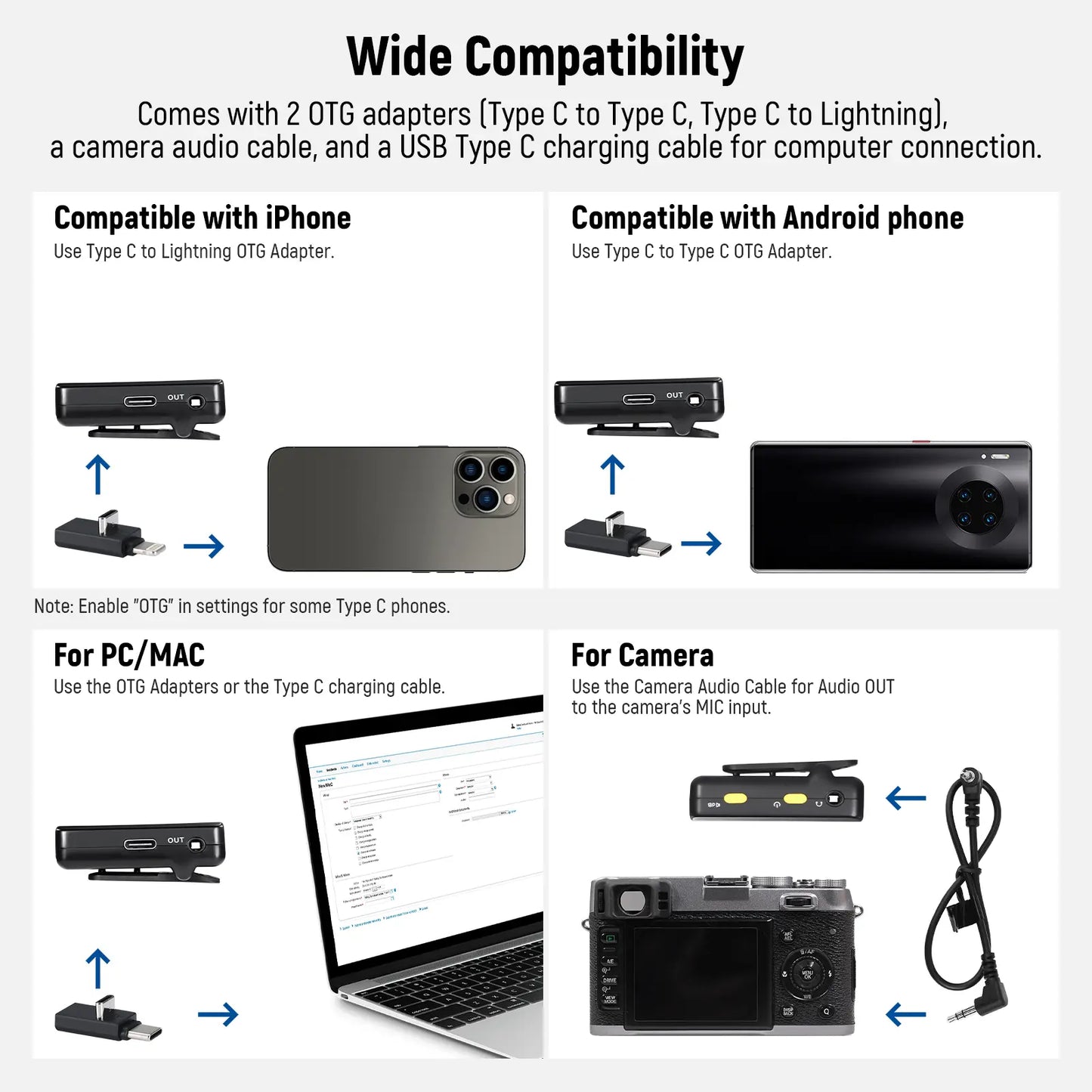 NEEWER CM28 Wireless Lavalier Microphone with Charging Case and OTG Adapter, Compatible with iPhone, Android, PC, and Camera - Ideal for Vlogging and Interviews