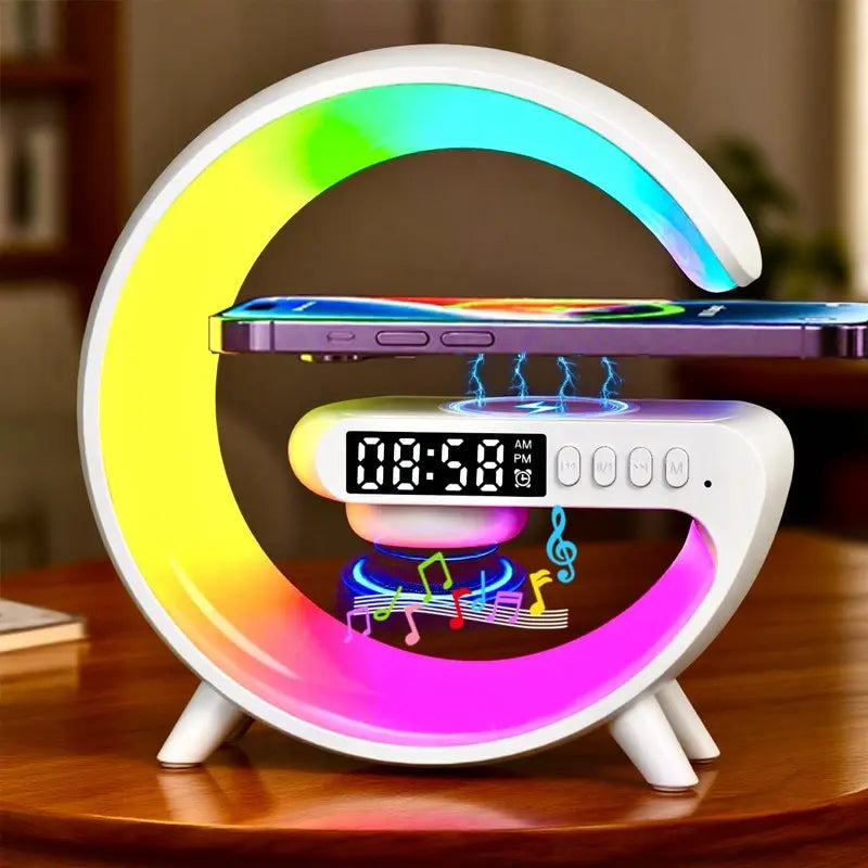 Multifunctional Wireless Charging Holder with Ambient Lighting and Alarm Clock - Creative Magnetic Speaker for Office, Bedroom, and Dormitory, Ideal Gift for Valentine's Day and Holidays