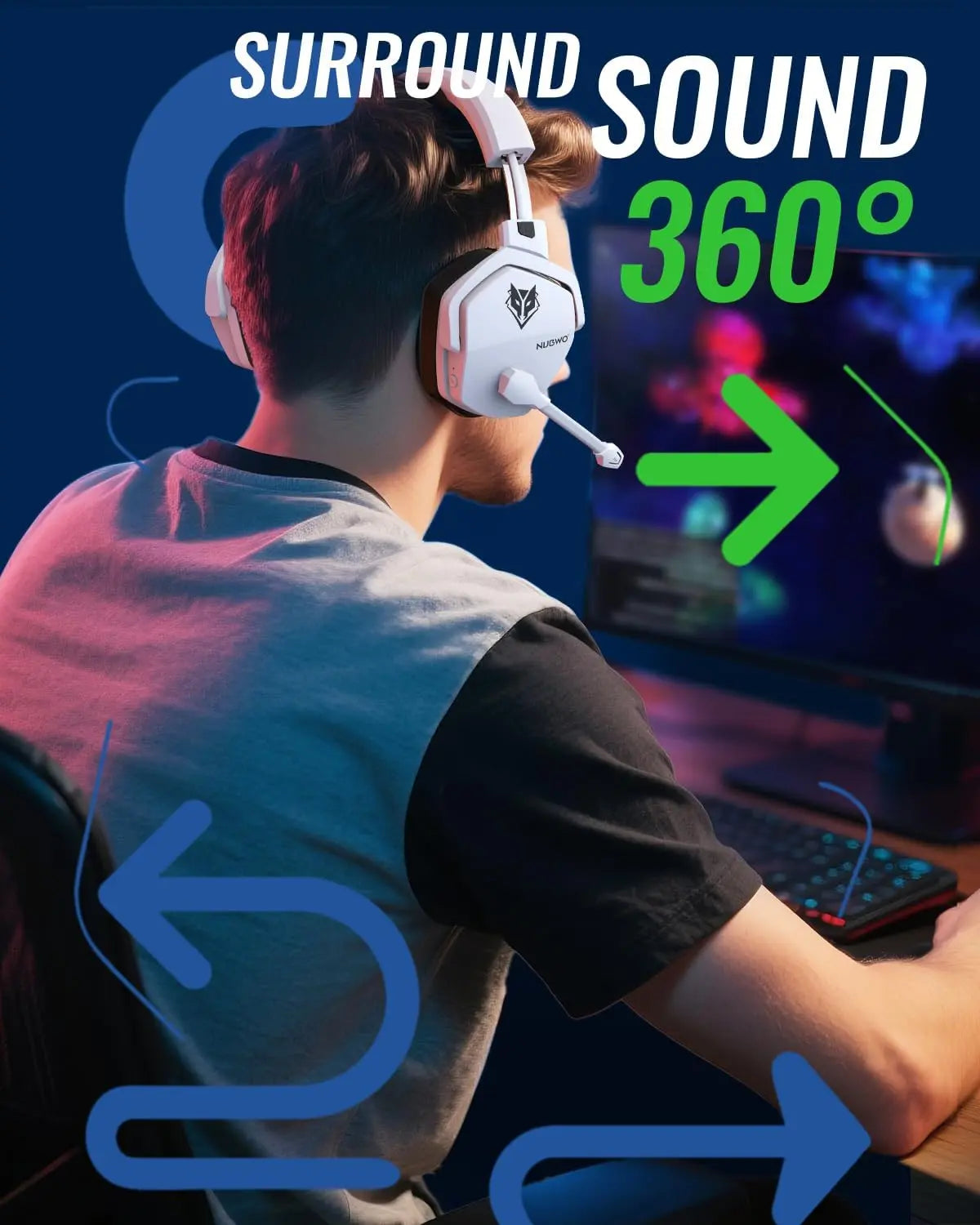 NUBWO G06 Pro Wireless Gaming Headset with Charging Station for Headphones & PS5 Controller Charger, Ps5 Ps4 PC, 120-Hour Battery, with 6 LED & RGB Mode,23Ms Sync​ for Fortnite & Call of Duty/Fps Gamers, Triple Mode All Devices Compatible Tiktokshopspring