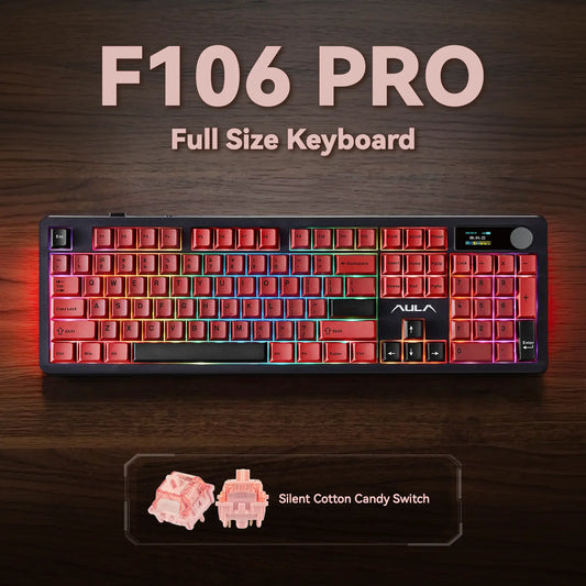 [Urtechdaddy-Edtion]Aula F106 PRO Wireless Mechanical Keyboard,Full Size Gaming Keyboard with Hot Swappable Knob & Screen,Tri-Mode RGB Backlit with 8000Mah for Pc/Laptop/Windows