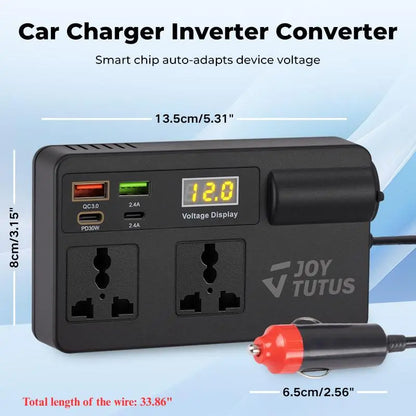 3-Day Delivery JOYTUTUS 2026 Car Truck Inverter 12V-24V to 220V with Smart Chip QC3.0 Fast Charging for Laptops, Tablets, and Phones - Includes USB Ports and Wireless CarPlay Adapter