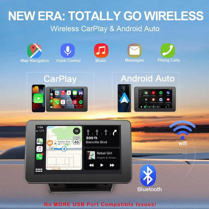 Paslda-2026 Portable Carplay Screen 7-Inch IPS Touchscreen with Landscape & Portrait Modes Wireless Carplay Android Auto Suction Mount Mirror Link HD Touch Easy Install Rear View Camera Compatible with Most Cars