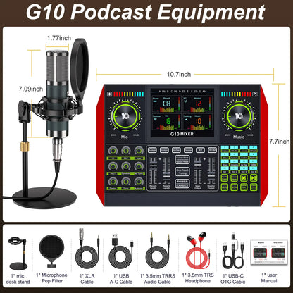 Tenlamp G10-P15 Professional Sound Card Kit with Condenser Microphone, Audio Mixer Featuring Voice Changer and Noise Reduction for Streaming, Podcasting, and Gaming