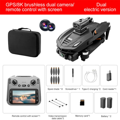 2026 New!!!!! V168 Pro Max Drone, Equipped with Front 4K HD Camera, Brushless Motor, GPS Return, Gesture Control, 4.5Inch Screen Remote Control Quadcopter.360°Scrolling, Dual Lens, Foldable Design, Drone GPS.684 Inch Height,