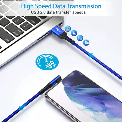 90-Degree USB C Cable, Right Angle USB A to USB C Nylon Braided Fast Charging Cable for Smartphones, iPhone 16 Pro Max, Samsung Galaxy S24 Ultra, and iPad Air 6
