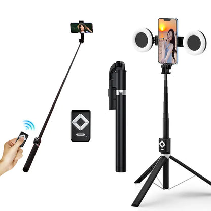 6-in-1 Selfie Stick with Fill Light, 67" Tripod, Wireless Remote Page Turner, Bluetooth Camera Remote, and Music Control for iPhone, iPad, iOS, and Android