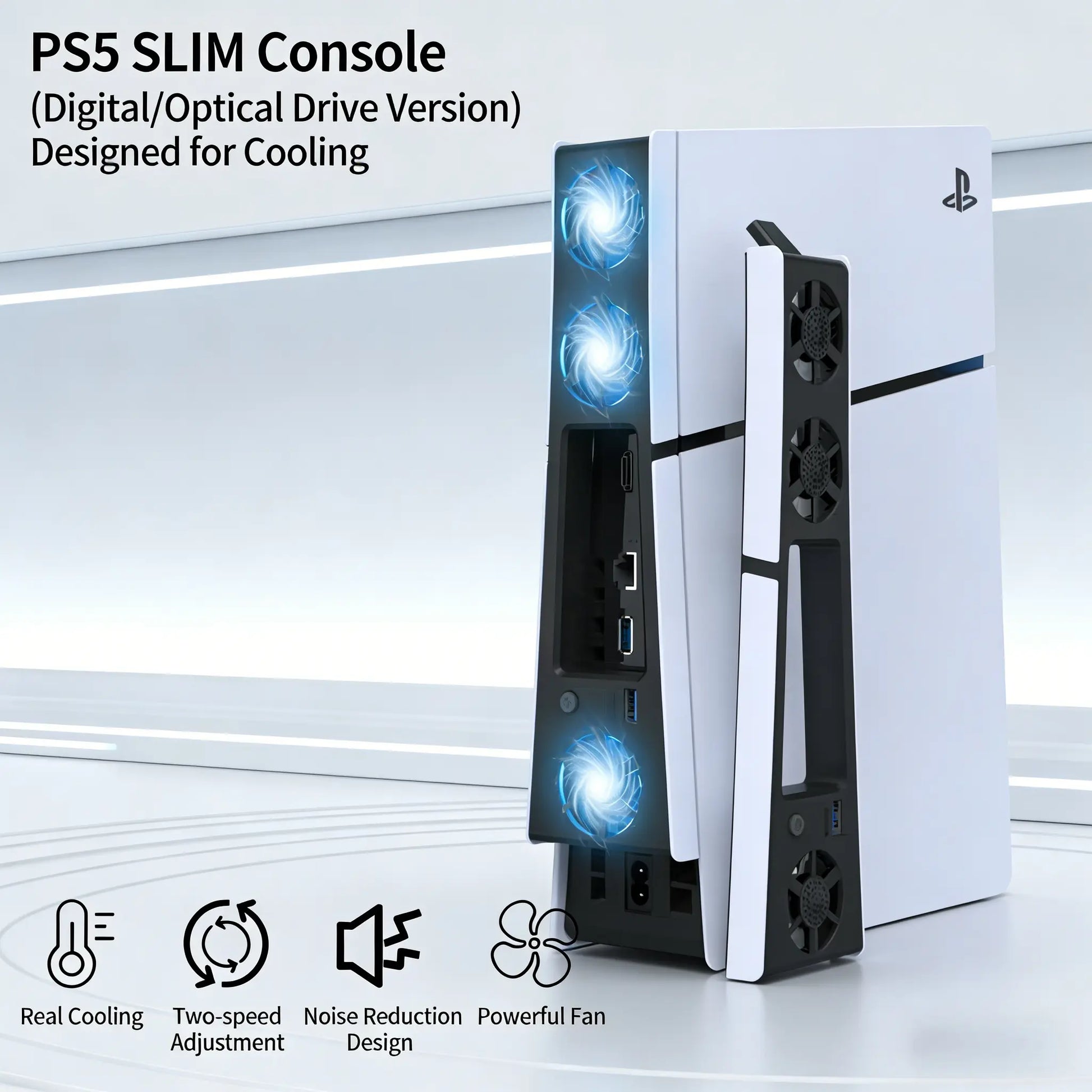 PS5 Slim Cooling Fan with LED Light, Silent USB Temperature-Controlled External Cooler for PS5 New Slim Console, Gaming Accessories Computer Peripherals