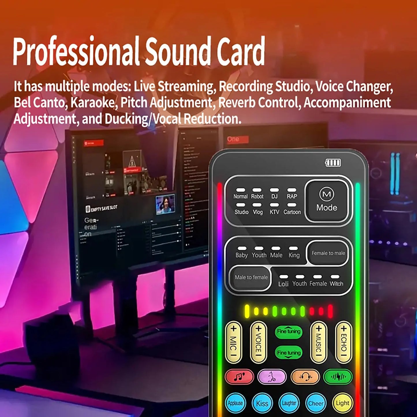 I9 Real-Time Voice Changer with Sound Card - 8 Voice Effects and Complete Accessories (Mini Microphone, Monitor Earphones, Adapters), Plug & Play, Compatible with PC, PS5, Xbox, Switch, Android, and iOS