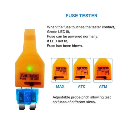 24V DC Car Fuse Tester and Puller – Efficient Tool for Testing, Locating, and Removing Blown ATO/ATC/ATM Blade and Glass Tube Fuses in Vehicle Fuse Boxes