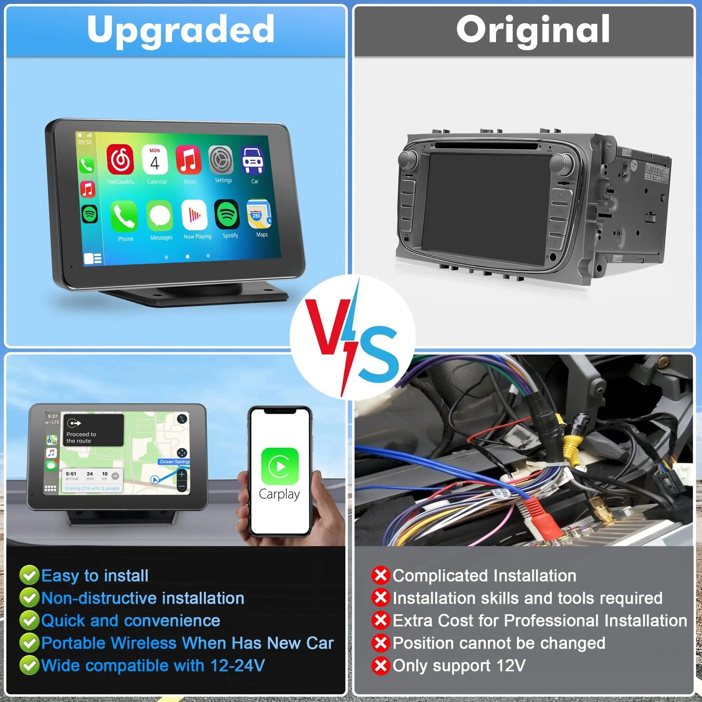 PASLDA 2026 Father's Day Gift - Enhanced Wireless CarPlay Screen for Android and iPhone: The Premier Portable CarPlay Adapter for Effortless In-Car Entertainment