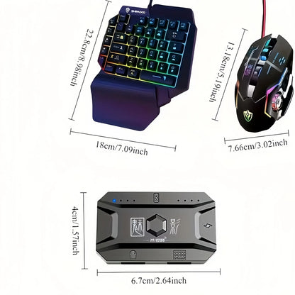 Mobile Gaming Keyboard and Mouse Adapter with One-Handed RGB Backlit Keyboard, Wired Gaming Mouse, and Mouse Pad - Ideal for PUBG Mobile and FPS Games - Ergonomic Wrist Support and Integrated Gaming Console for Enhanced Player Experience