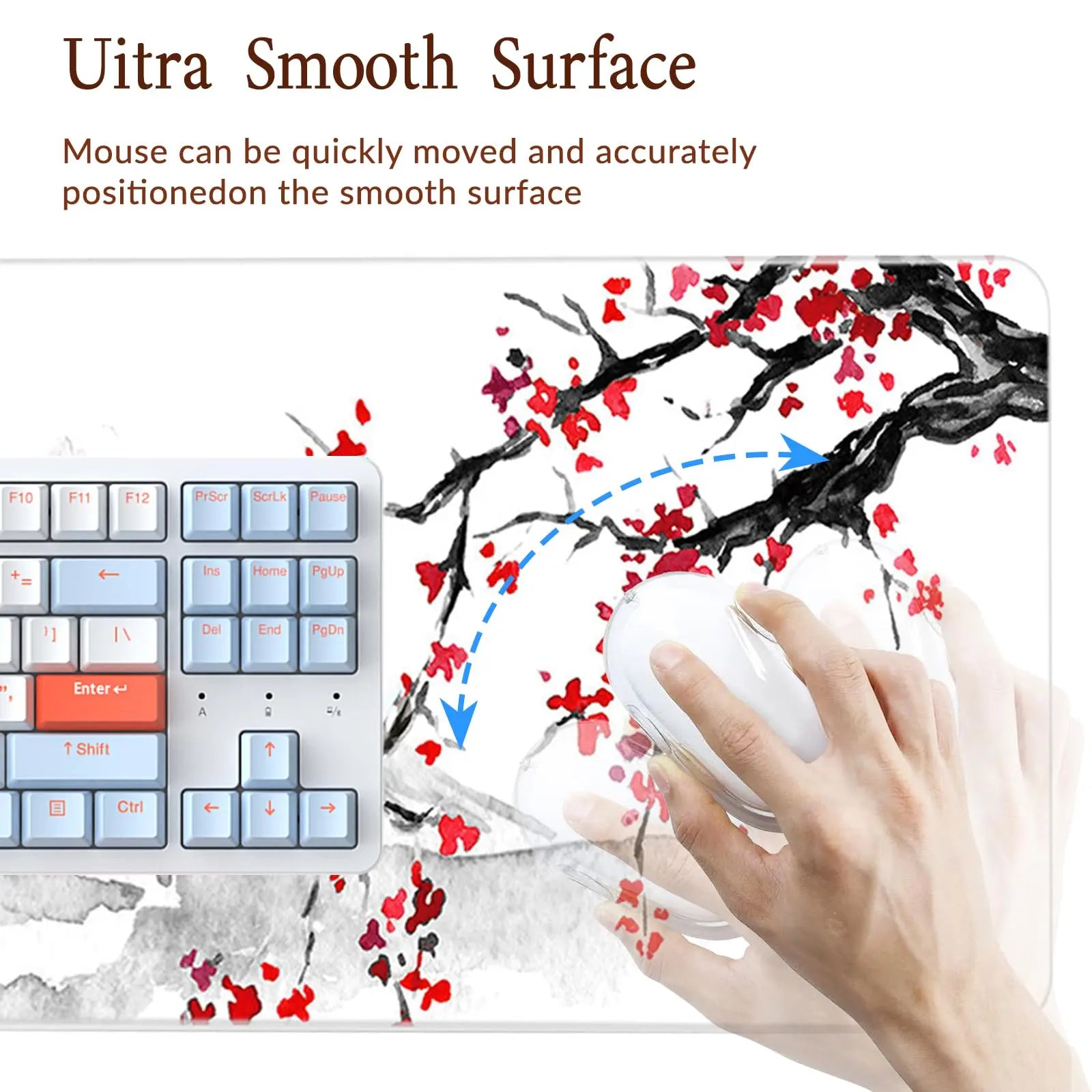 Cherry Blossom Design Rectangular Mouse Pad with Non-Slip Rubber Base, Washable for Office, Work, and Gaming Use