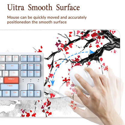 Cherry Blossom Design Rectangular Mouse Pad with Non-Slip Rubber Base, Washable for Office, Work, and Gaming Use