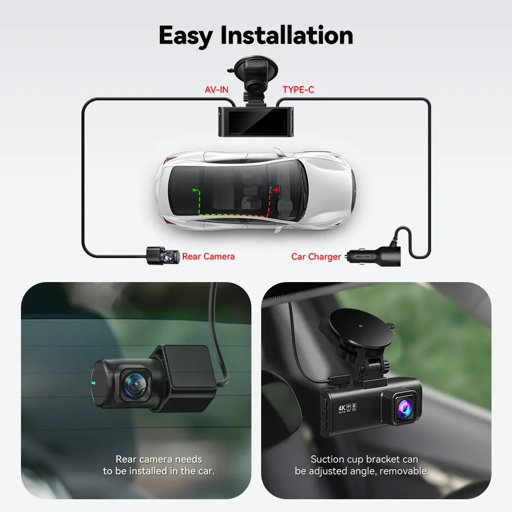 Redtiger F7NP-EX Dash Cam (New Upgrade) - Front and Rear 4K/2.5K Full HD Camera for Vehicles, Includes 64GB Card, Built-In Wi-Fi and GPS, 3.16” IPS Screen, Night Vision, 170° Wide Angle, WDR, 24-Hour Parking Mode