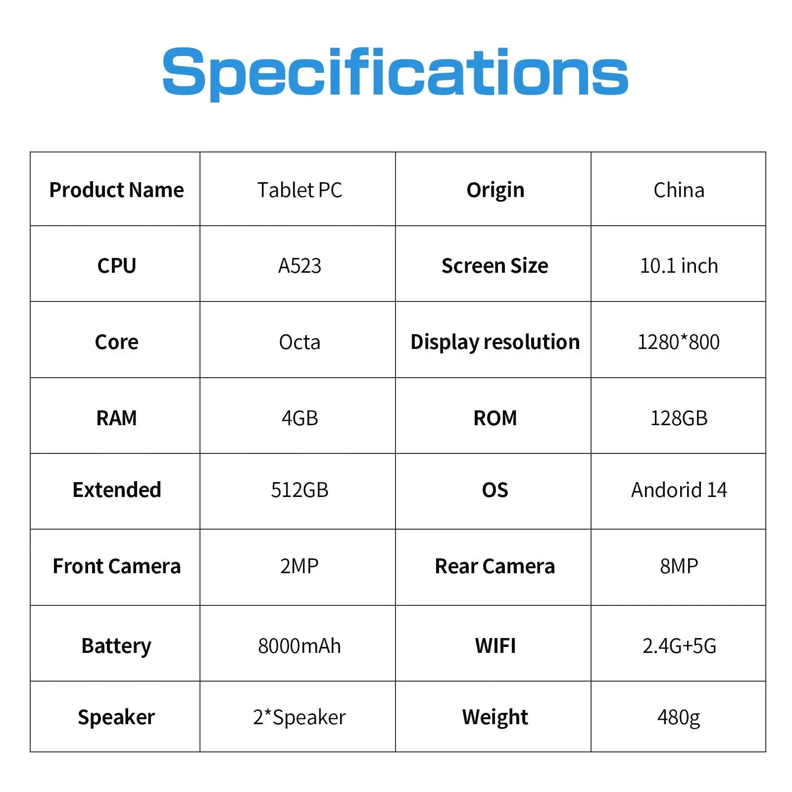 10.1-Inch Android 14 Tablet with HD Display, 128GB Storage, Dual Channel Speakers, Dual Cameras, and Dual Band WiFi for Enhanced Entertainment and Productivity