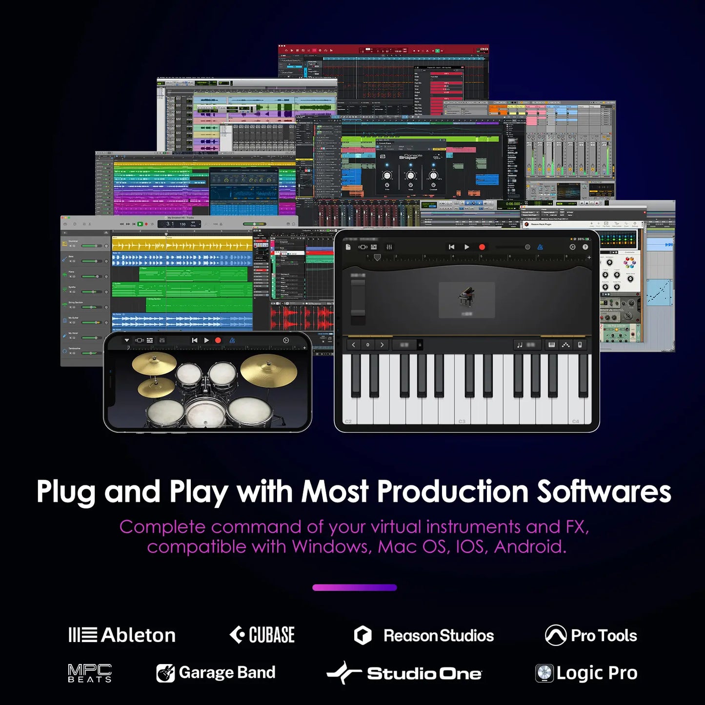LEKATO SMK-25 Bluetooth 25-Key USB MIDI Keyboard Controller with 8 Backlit Drum Pads, Semi-Weighted Dynamic Keybed, 8 Control Knobs, Music Production Features, Smart Scales and Chords, Software Included - Ideal for Beginners and Music Enthusiasts