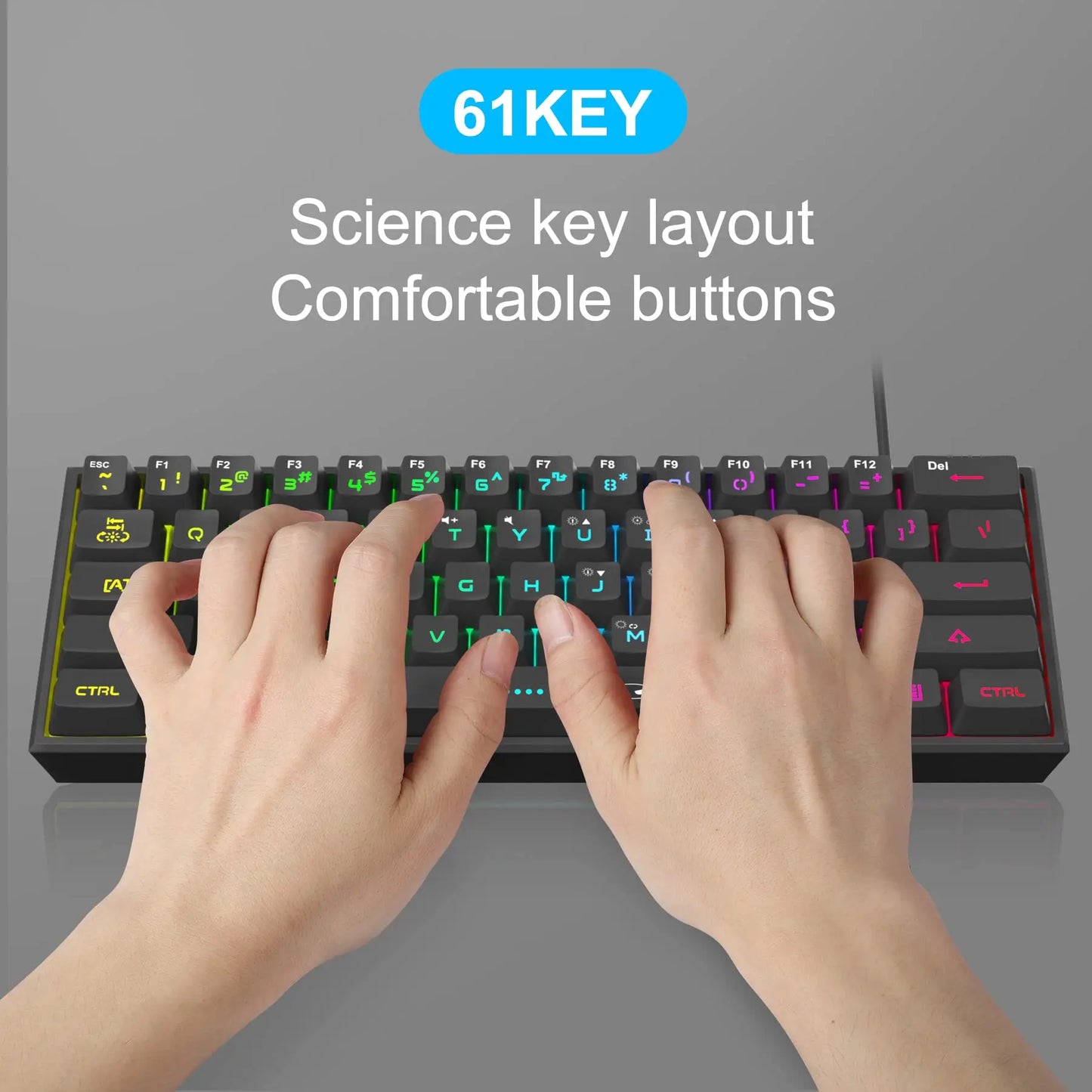 Magegee Keyboard TS91 Mini 60% Gaming Keyboard, RGB Backlit 61 Key Ultra-Compact Membrane Keyboard, TS91 Ergonomic Waterproof Office Computer Keyboard for PC, MAC, PS4, Xbox ONE Gamer(Black)