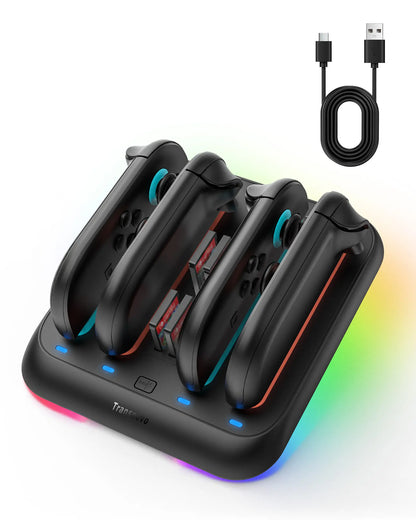 Transnovo Adjustable Charging Pad Compatible with New Switch 2 Joy-Con & Controllers – 4-In-1 Magnetic Fast Charger with 9 RGB LED Indicator, Type-C Cable Included