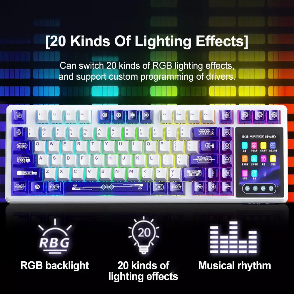 Aula L99 Tri-Mode Mechanical Wireless Gaming Keyboard - 84 Keys with Display, RGB Lighting, Hot Swappable Switches, High Battery Capacity, Compatible with Windows, Mac, and iOS