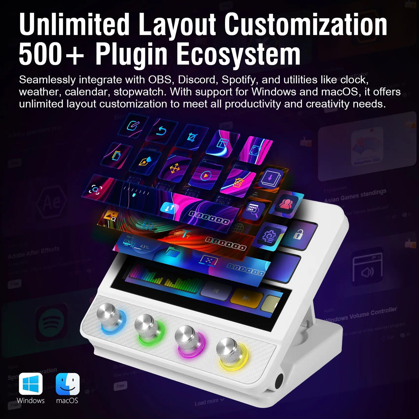 Vsdinside N4 Pro - All-in-One Customizable Keyboard Control Center with 10 LCD Keys, 4 Smart Knobs, and Touch Bar for Gaming, Streaming, and Content Creation on Mac & Windows