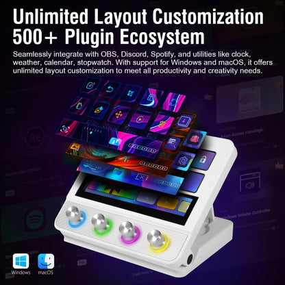 Vsdinside N4 Pro - All-in-One Customizable Keyboard Control Center with 10 LCD Keys, 4 Smart Knobs, and Touch Bar for Gaming, Streaming, and Content Creation on Mac & Windows