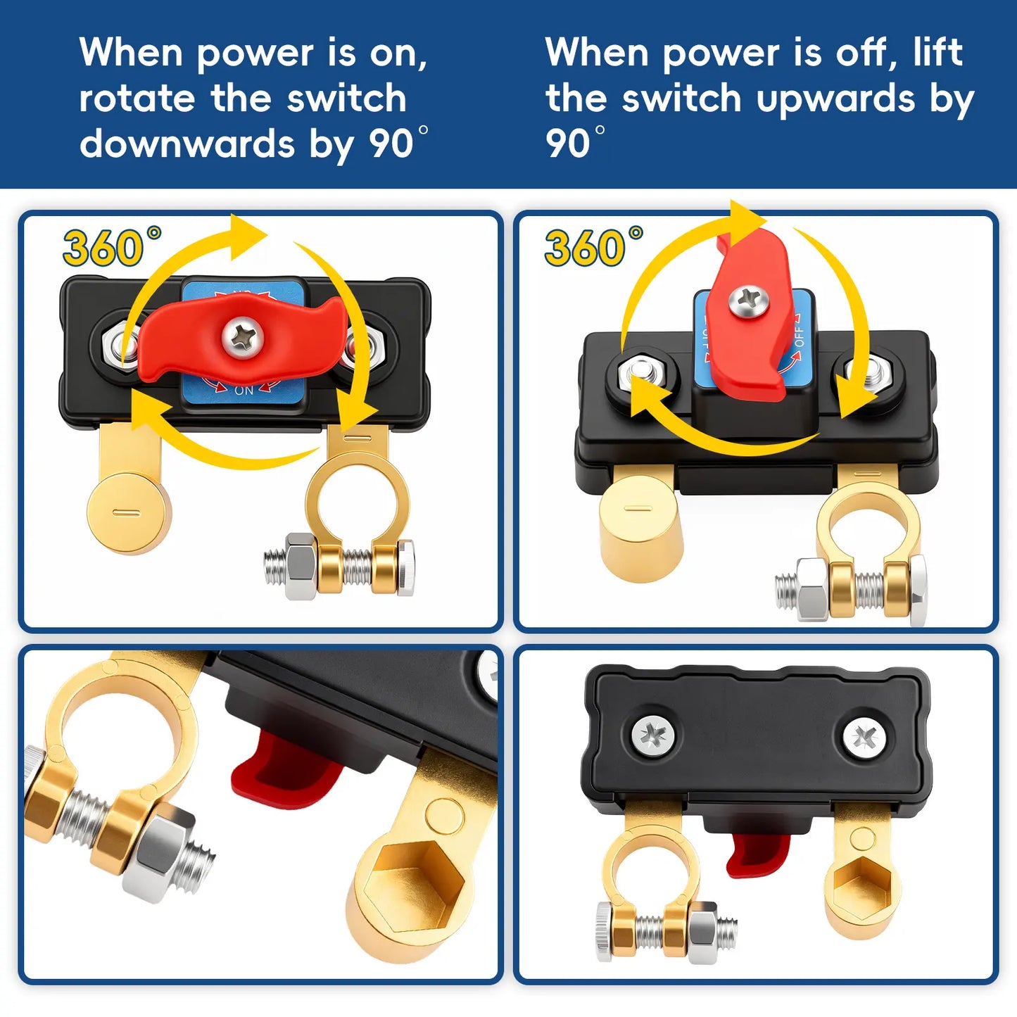 Car Battery Power Cut-Off Switch Breaker - High Conductivity Pure Copper Disconnect Switch for Vehicles, Boats, and RVs