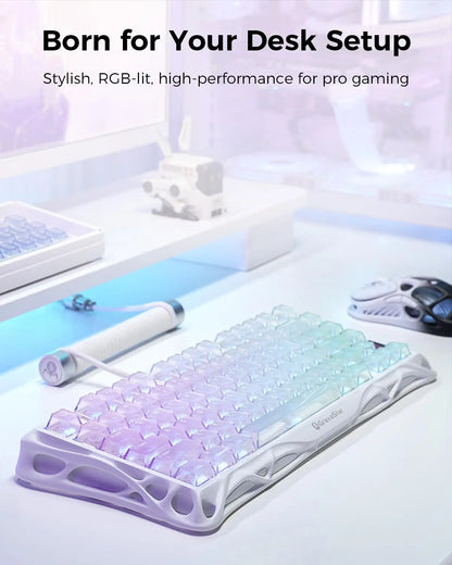 Gravastar Mercury K1 Lite Crystal Aurora 75% Mechanical Gaming Keyboard, 2.4Ghz/Bt/Wired Tri-Mode Wireless Keyboard, Gasket Hot Swappable Mechanical Keyboard, Pre-Lubed Linear Switches, RGB Backlit Summerwins