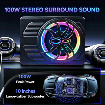 ANDEMAN 10'' Slim Under-Seat Powered Car Subwoofer with APP Control, Built-In Amplifier, and Adjustable Colour Lighting for Vehicles