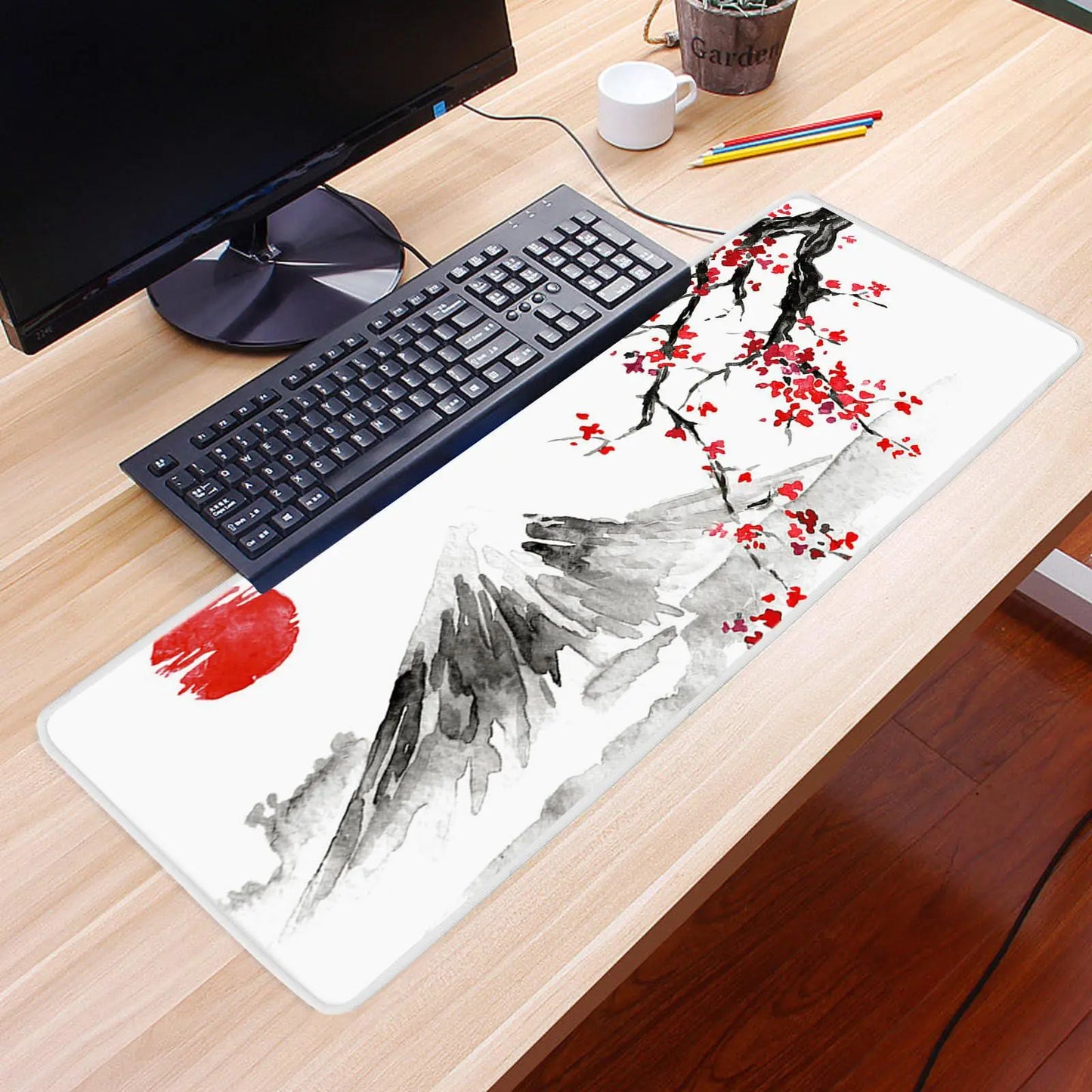 Cherry Blossom Design Rectangular Mouse Pad with Non-Slip Rubber Base, Washable for Office, Work, and Gaming Use