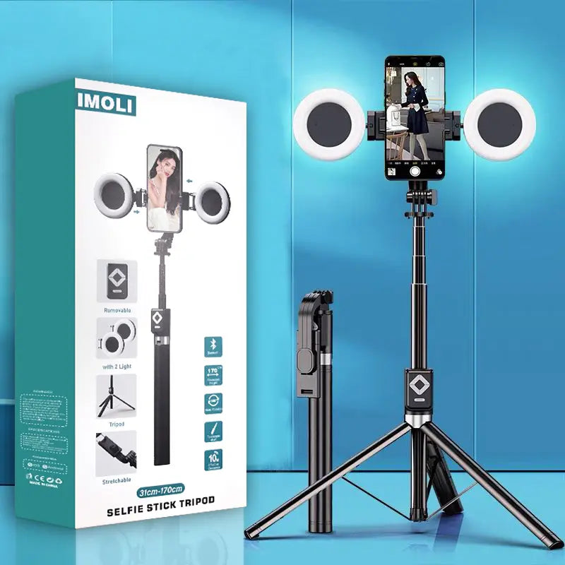 6-in-1 Selfie Stick with Fill Light, 67" Tripod, Wireless Remote Page Turner, Bluetooth Camera Remote, and Music Control for iPhone, iPad, iOS, and Android