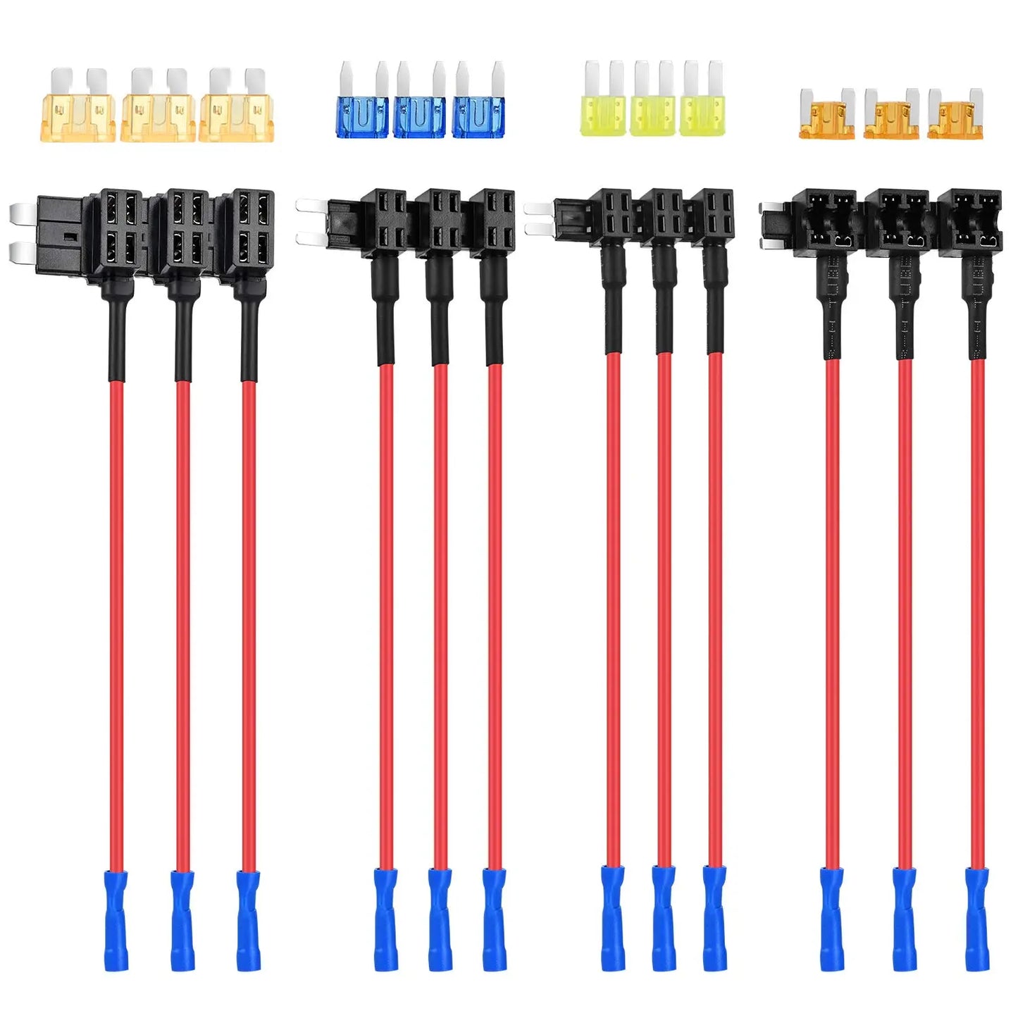 Nilight 12-Pack 12V Car Add-A-Circuit Fuse Tap Kit - Includes Standard, Mini, Micro2, and Low Profile ATO, ATC, ATM, APM Holders for Automotive Applications