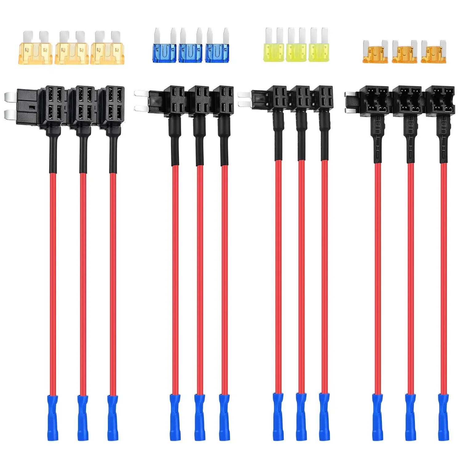 Nilight 12-Pack 12V Car Add-A-Circuit Fuse Tap Kit - Includes Standard, Mini, Micro2, and Low Profile ATO, ATC, ATM, APM Holders for Automotive Applications