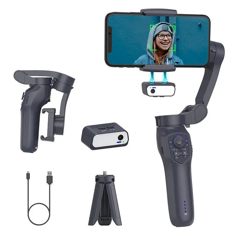COMITOK Gimbal Stabalizer 3-Axis Handheld Phone Stabilizer for Smartphone with Fill Light, Active Rotating Automatic Face Tracking, Anti-Shake Shooting Desktop Stand for Video Recording, Tripod for Iphone & Android, Selfie Accessories