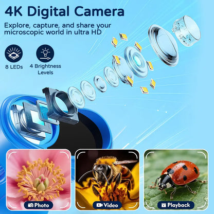SEEKID 2026 Upgrade Microscope with Integrated Photo & Video Camera, 2.4" 4K Display – 1000X Magnification and 100M Telescope, STEM Educational Toy for Ages 3-12