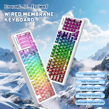 ZIYOU LANG M95 Wired Gaming Keyboard with Transparent Membrane, Clear Keycaps, Rainbow RGB Backlighting, Side Light Bar, 94 Silent Keys with Mechanical Feel, 26-Key Anti-Ghosting, Compatible with Mac and PC