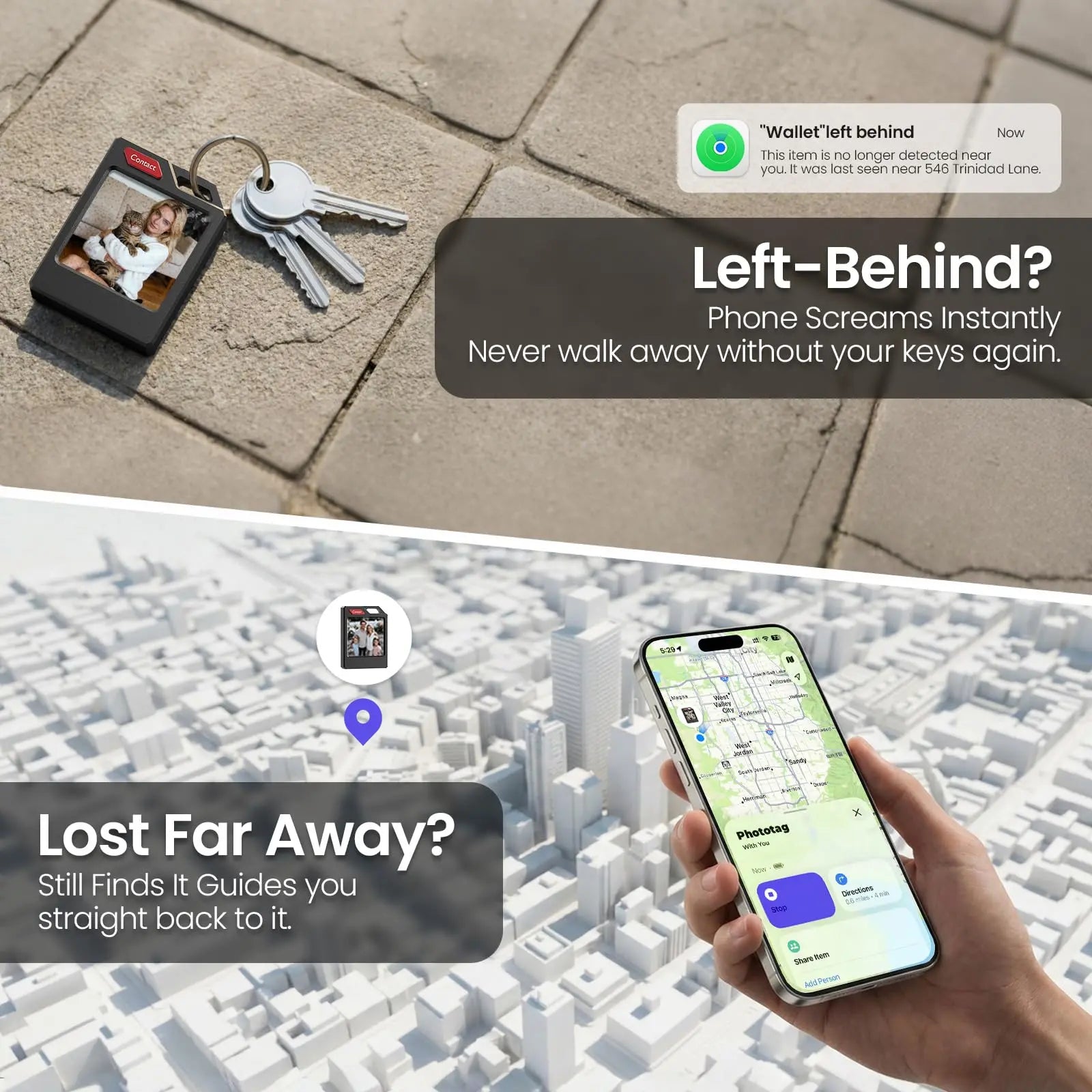 Phototag: Customizable E-Ink Tracker for Keys, Wallets, Luggage. Compatible with Apple Find My . Displays Photos and Emojis. up to 10 Months of Battery Life and IP65 Waterproof. Replaceable Battery.Personalized Gift.