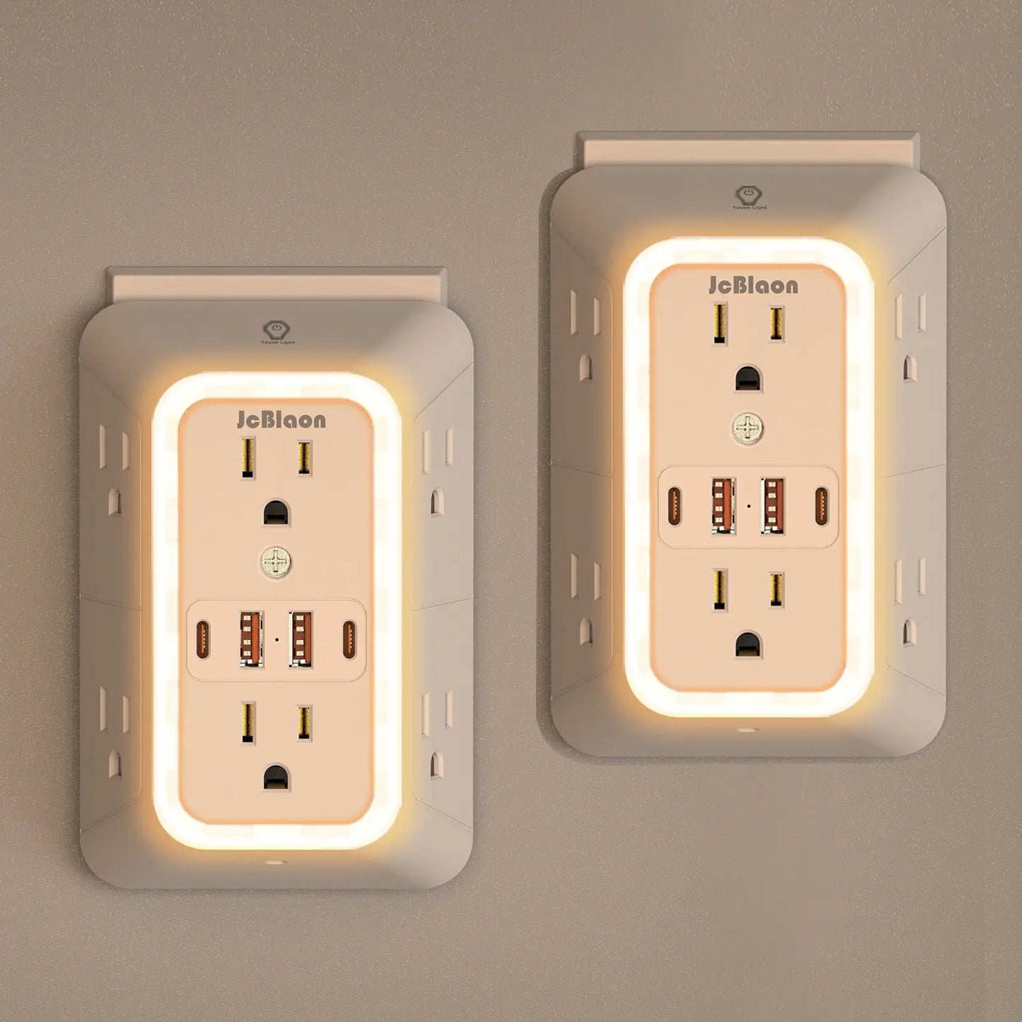 Wall Outlet Extender with Surge Protector, 6-Outlet Plug Strip with 4 USB Charging Ports & Night Light, USB Power Outlet, Power Socket Extender