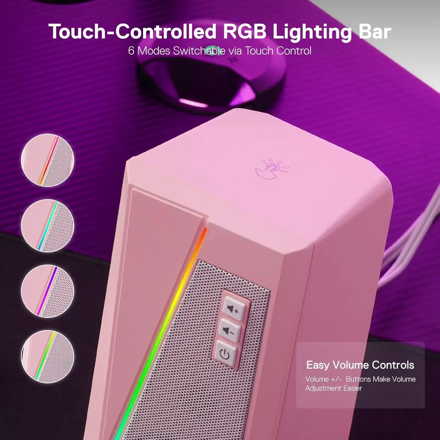 Redragon GS520 2.0 Channel Desktop Speakers - Multifunctional PC Gaming Audio System with RGB LED Lighting, Enhanced Sound Quality, and Convenient Volume Control, USB Powered with 3.5mm Connectivity